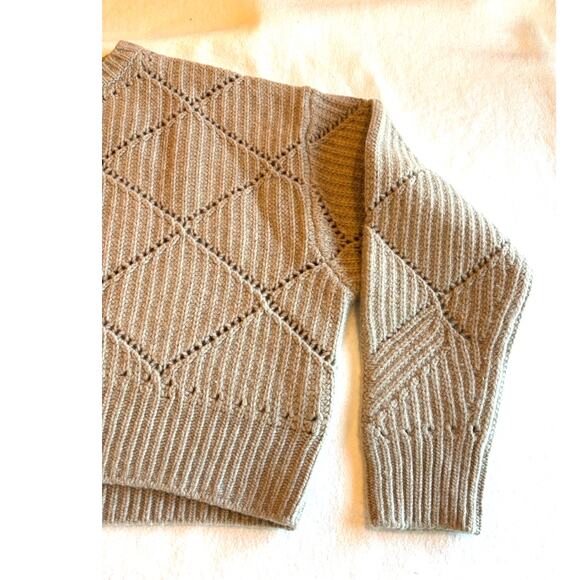 NWT Thakoon 100% Merino Wool Sweater Argyle Pointelle Oversized Oatmeal L $260 - Picture 7 of 10